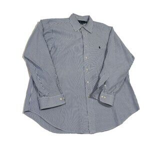 Polo Ralph Lauren Men's XL 17 34/35 Classic Fit Blue White Striped Oxford Shirt